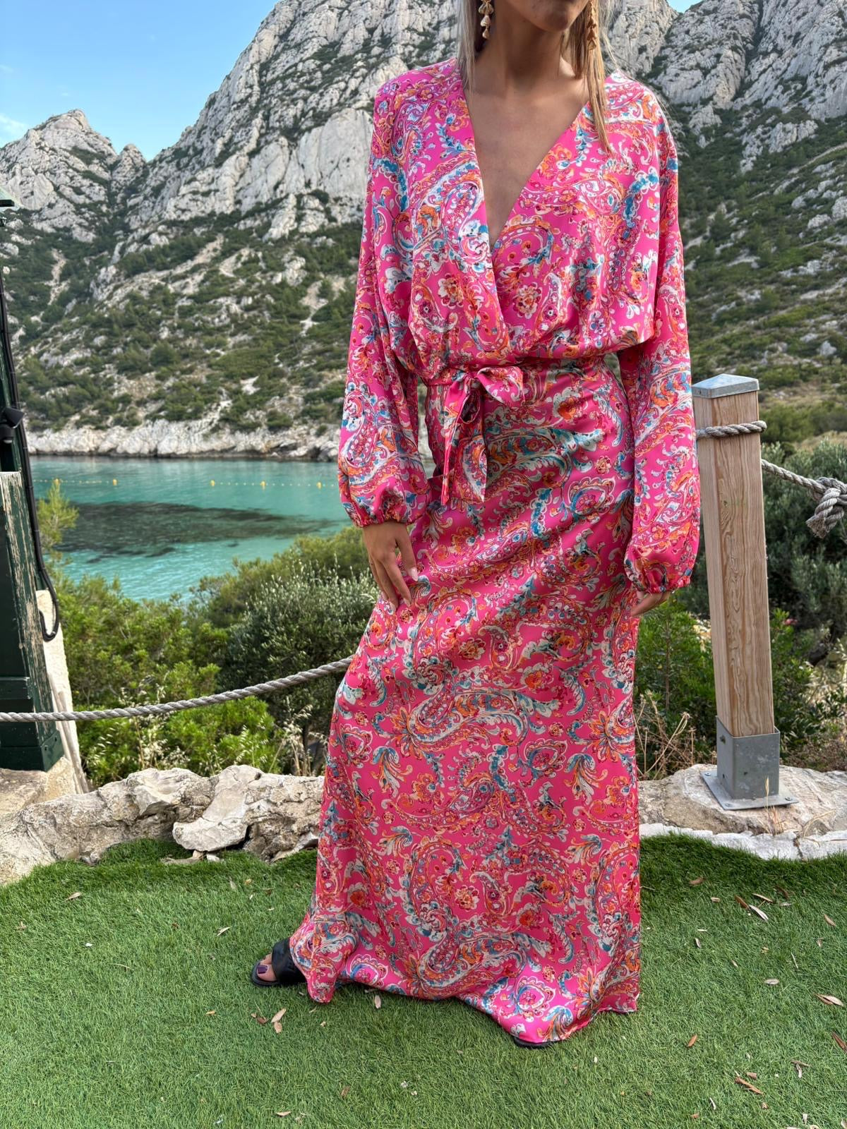 Robe rose longue à motif