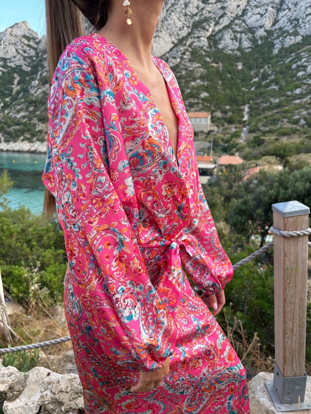 Robe rose longue à motif